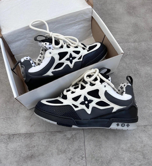 LOUIS VUITTON SKATE GRIS NEGRA BLANCA CON EL INTERIOR LV  | HOMBRE Y DAMA